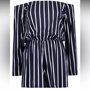 Boohoo Navy Blue Striped Romper